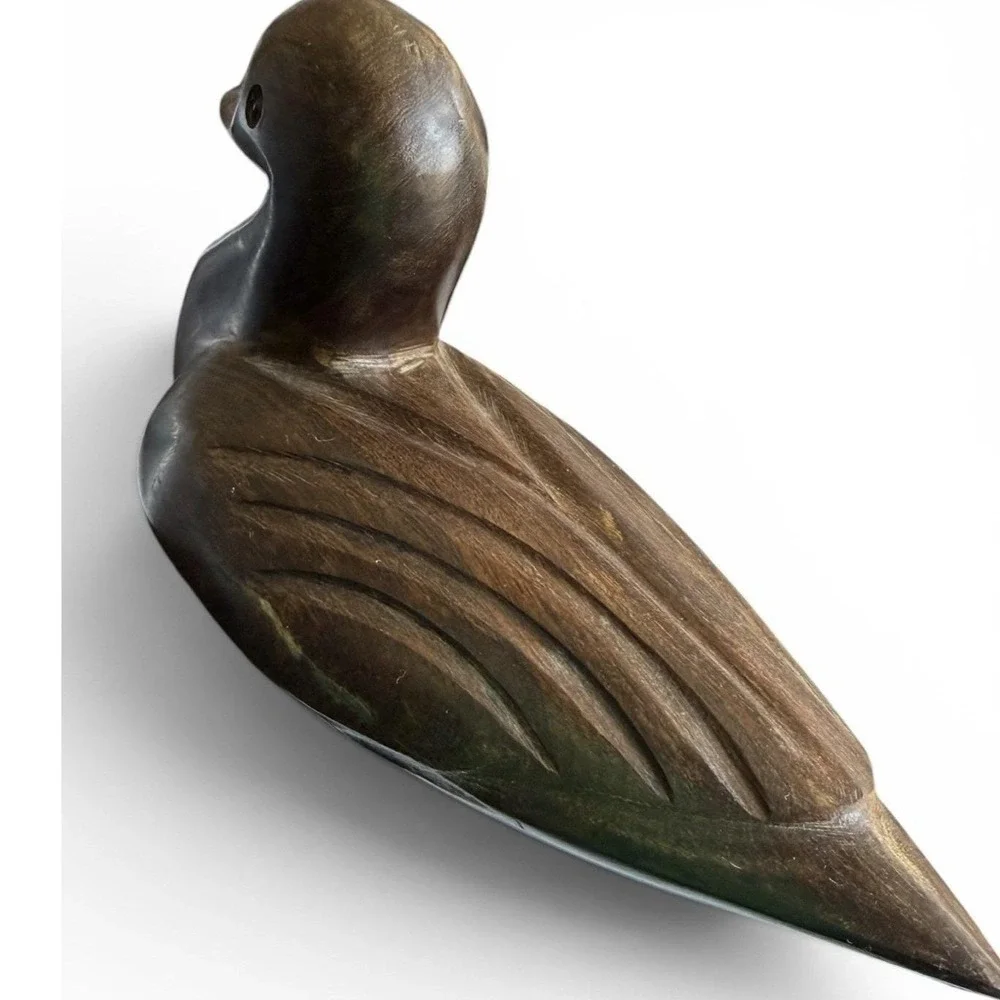Vintage Decorative Duck Decoy‎ Hand-Carved Heavy Ironwood